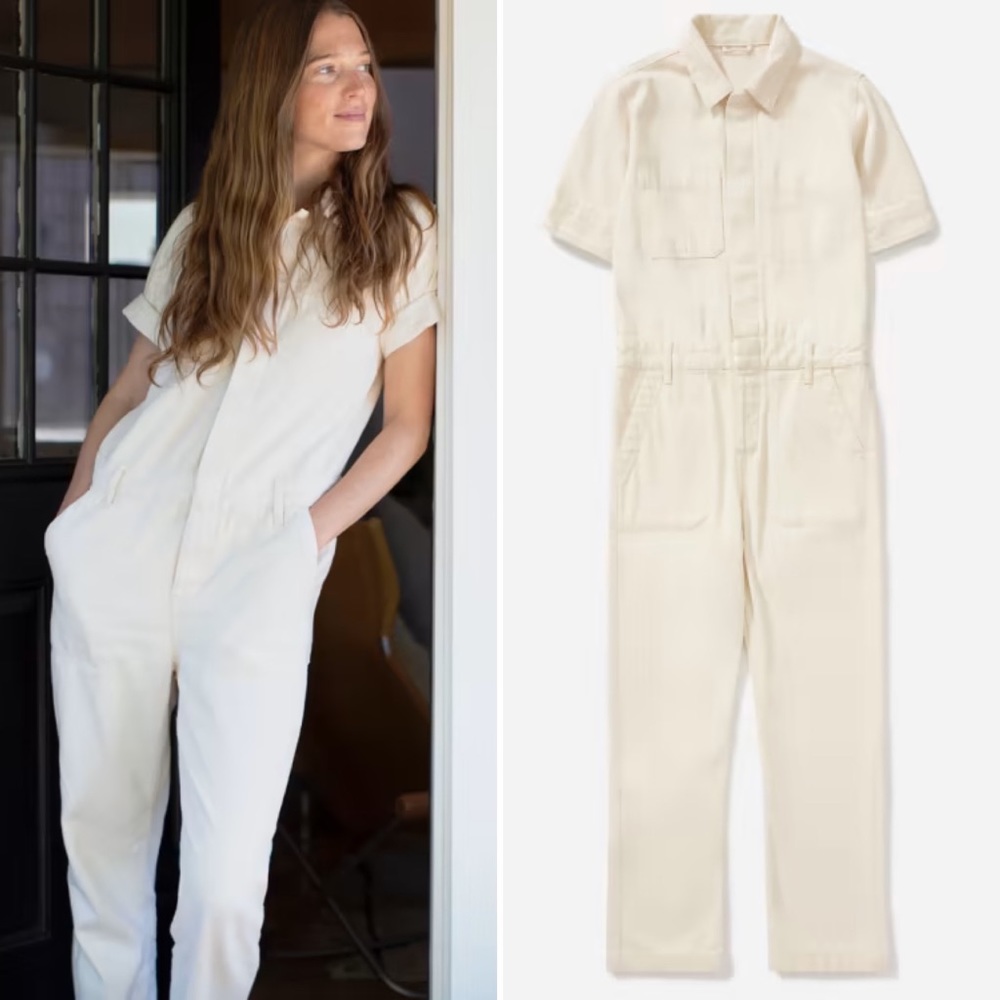 EVERLANE The Super-Soft Summer Jean Coverall in Bone Cream Jumpsuit Size 4 NEW